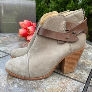Rag &  Bone Taupe Suede Harrow Stacked Heel Ankle Booties 6.5 Western Boho